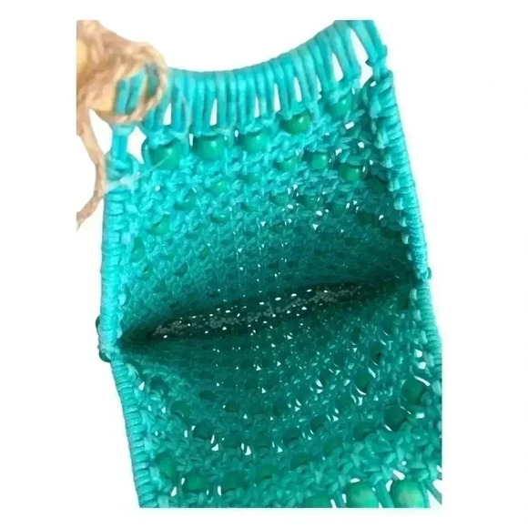 Beaded Purse Teal Large Circle Handles NWOT Macrame - Picture 5 of 7